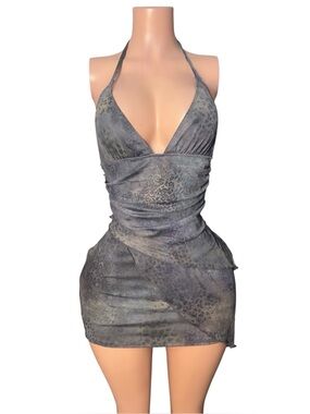 Halter Ruched Mini Dress in Gray
